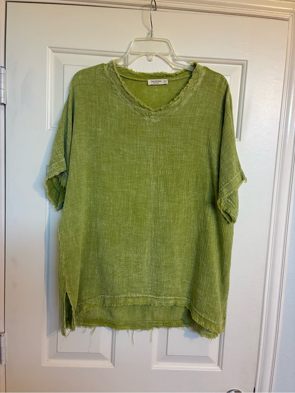 Washed Linen V-Neck Tunic in Lime Green.
